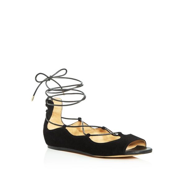 NWT SAM EDELMAN Womens Black Ghillie Flat Barbara Open Wedge  Flats 6.5 M - Picture 1 of 3